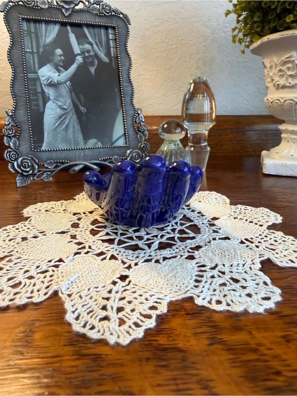 Cobalt Blue Ceramic Hand Dish with Initial “K” - Picture 11 of 12